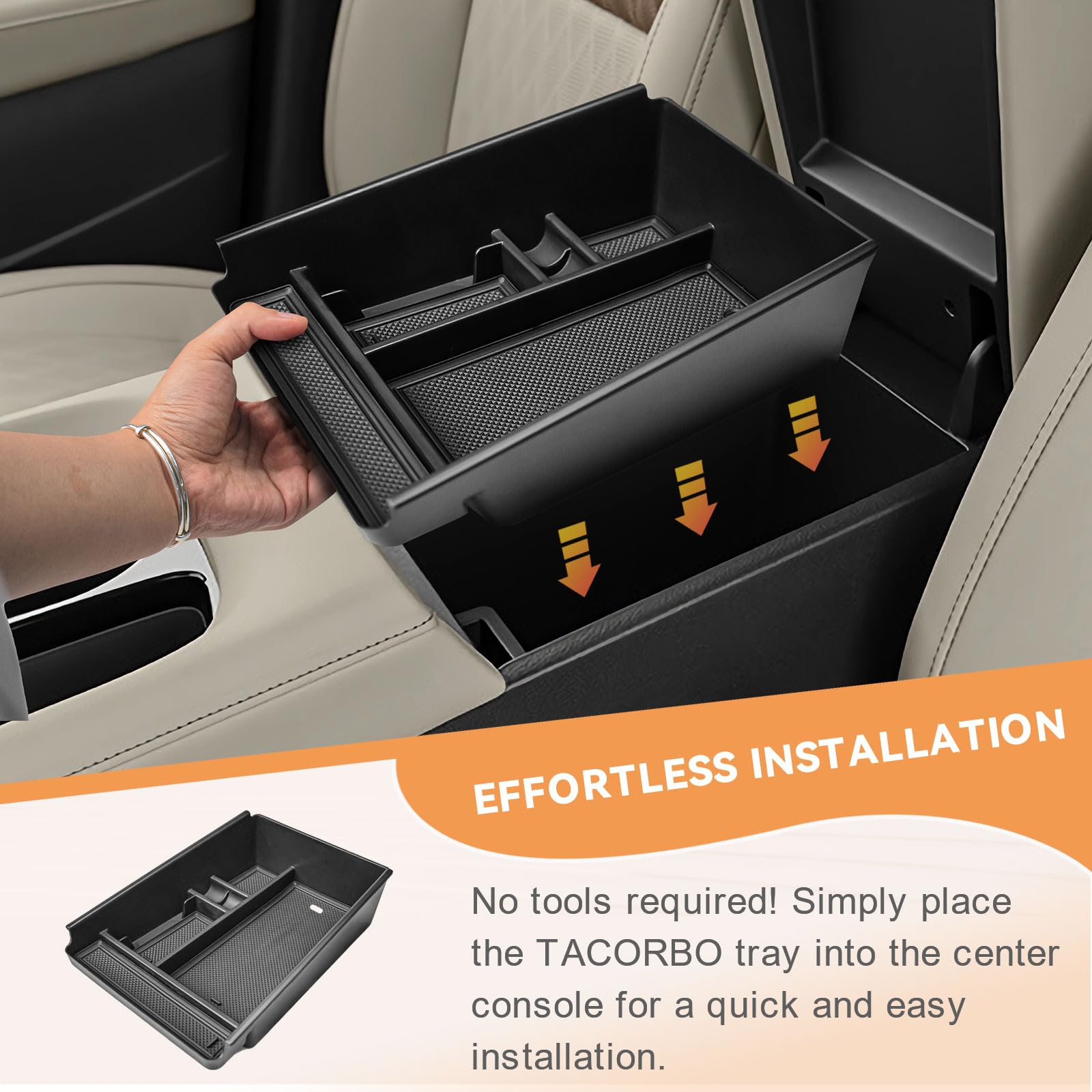 TACOBRO rubber cushion on the tray prevents items from sliding during drives.