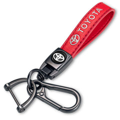 TACOMA genuine leather car keychain in red adds style to Toyota keys.