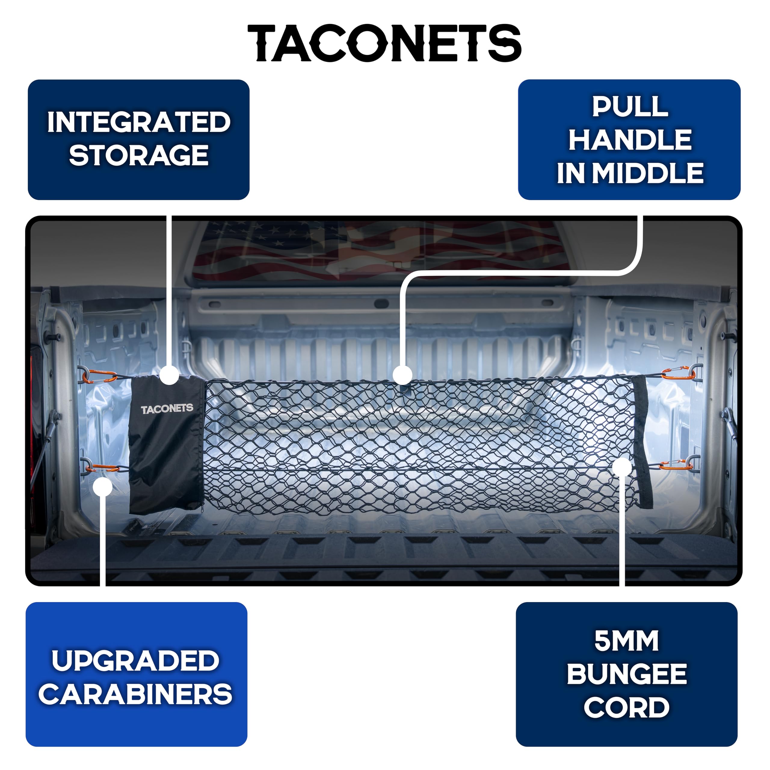 TacoNets 5mm bungee detail highlighting extra strength and flexibility.