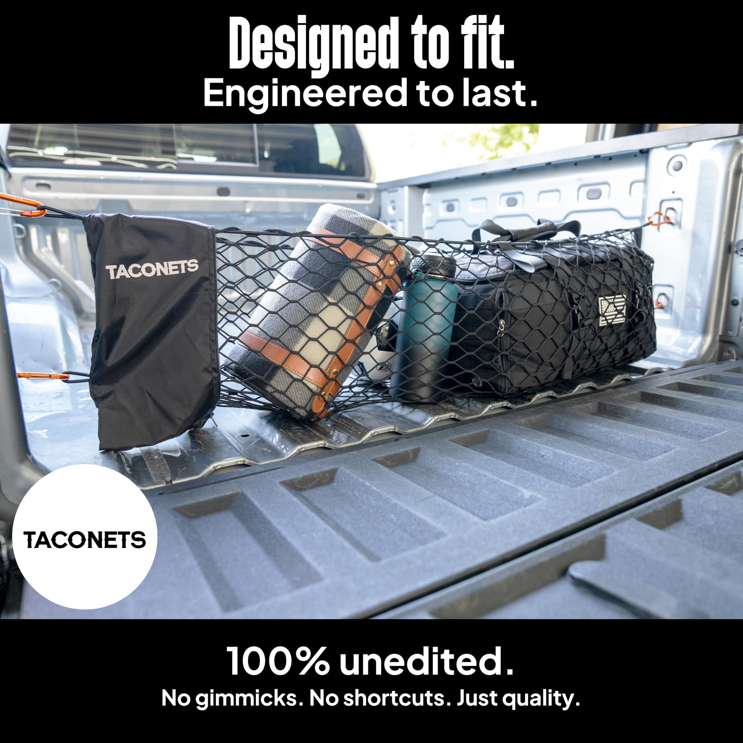 TacoNets easy-install with no modifications for quick trunk organization.