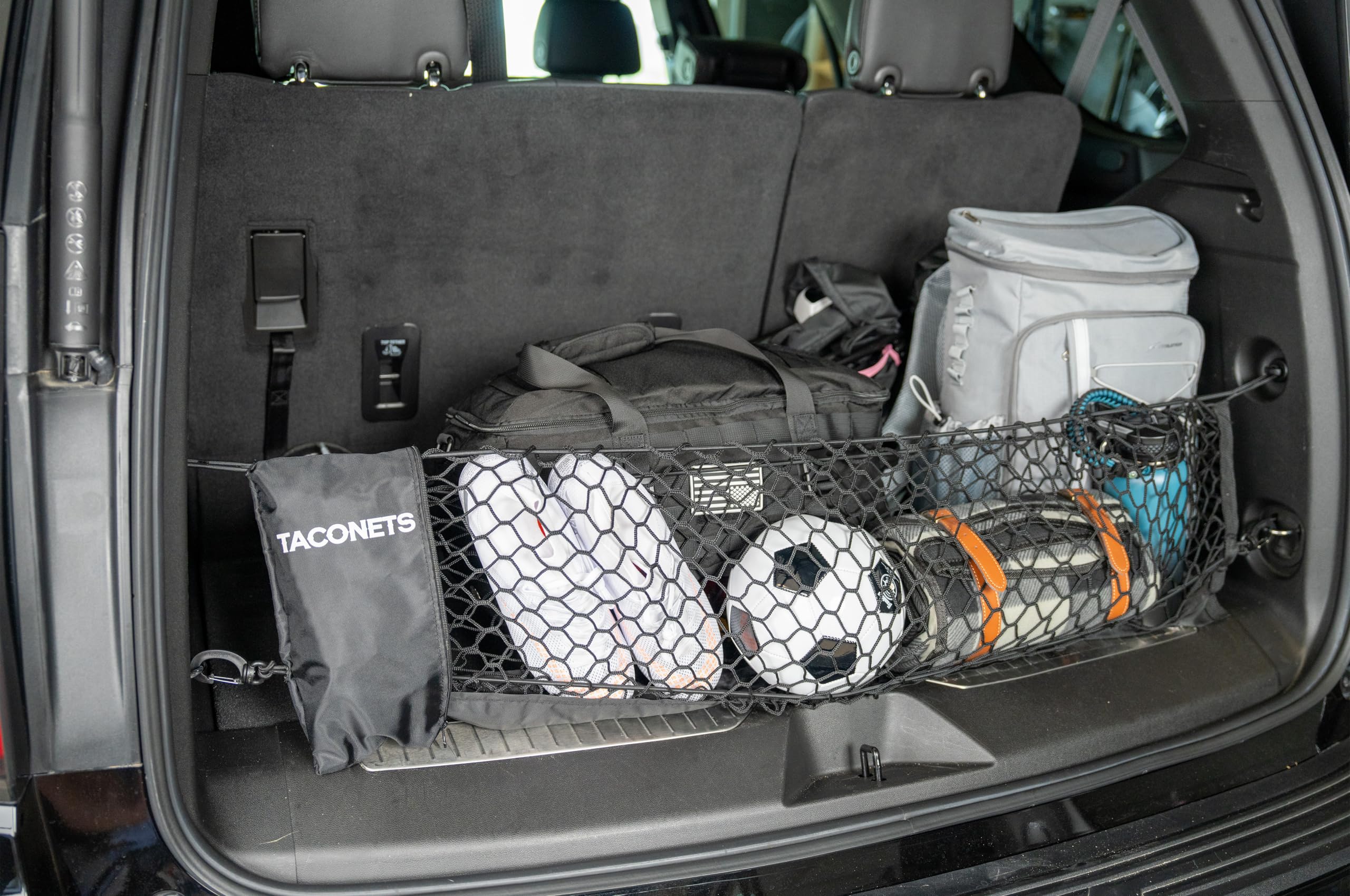 TacoNets heavy-duty hooks and 5mm bungee offer durable cargo support.