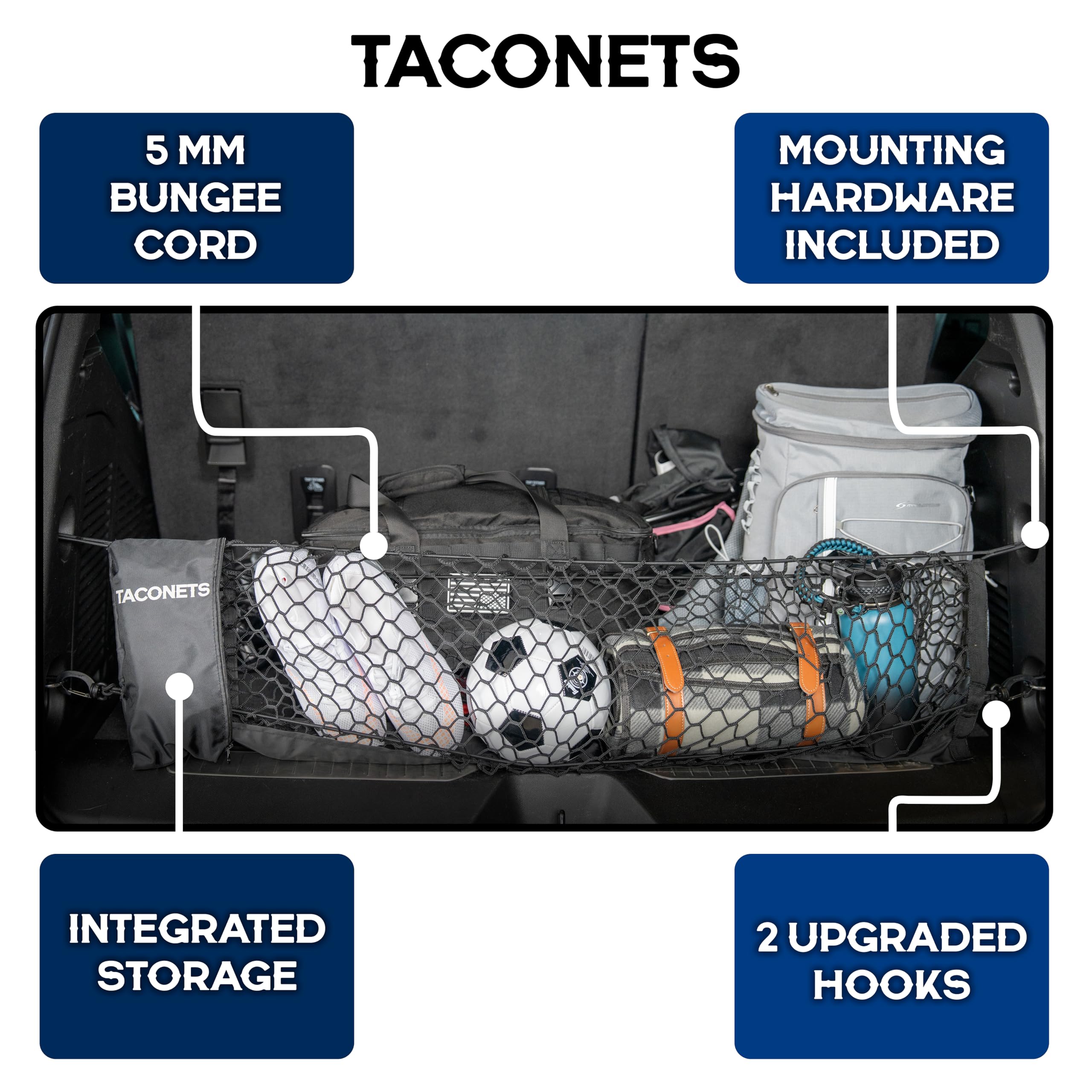 TacoNets envelope cargo net Tahoe fit prevents items from shifting during trips.