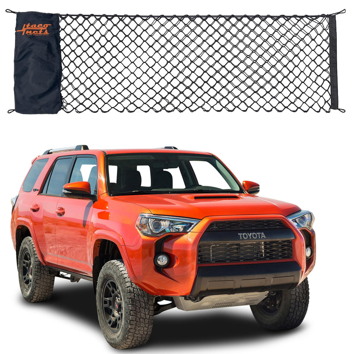 TacoNets Envelope Cargo Net securing gear in a Toyota 4Runner trunk