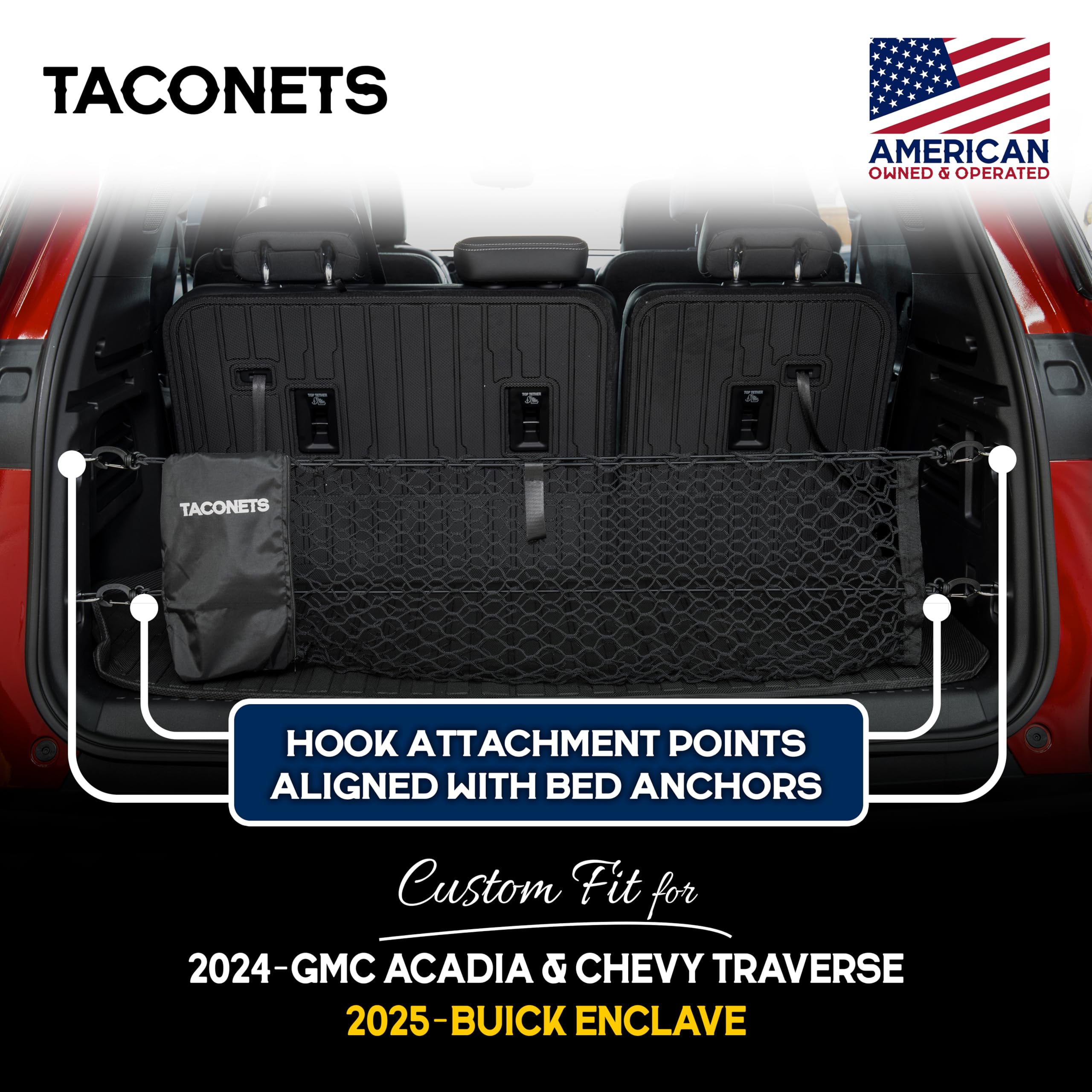 TacoNets integrated storage bag keeps small items organized and within reach.