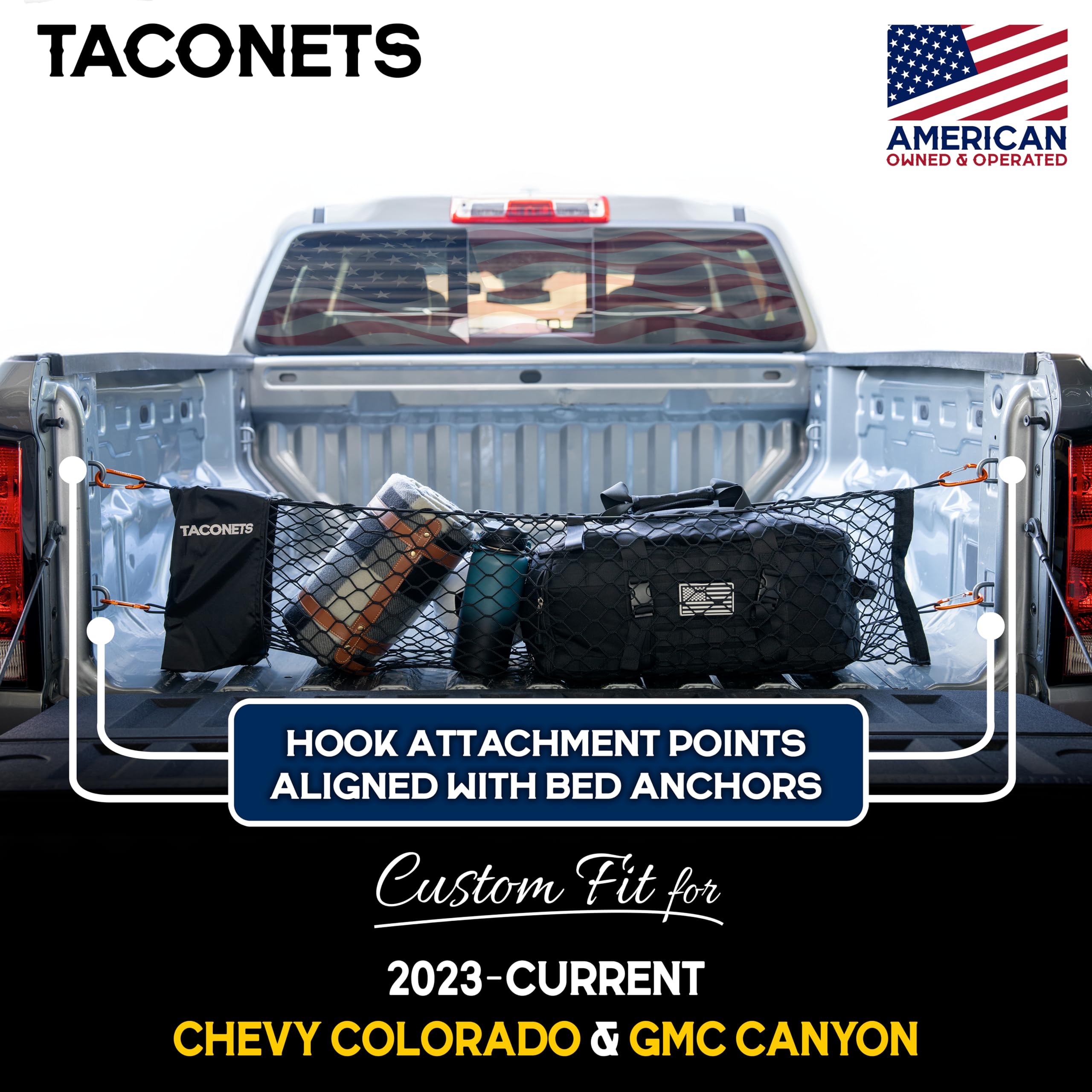 TacoNets integrated storage bag shown with net for easy packing.