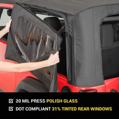 TACTIK fabric soft top rear view showing full-coverage design.