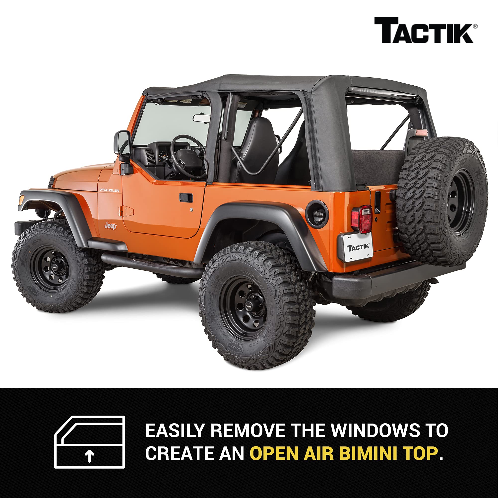 TACTIK open-air bikini mode with roll-up rear window for sunny days.