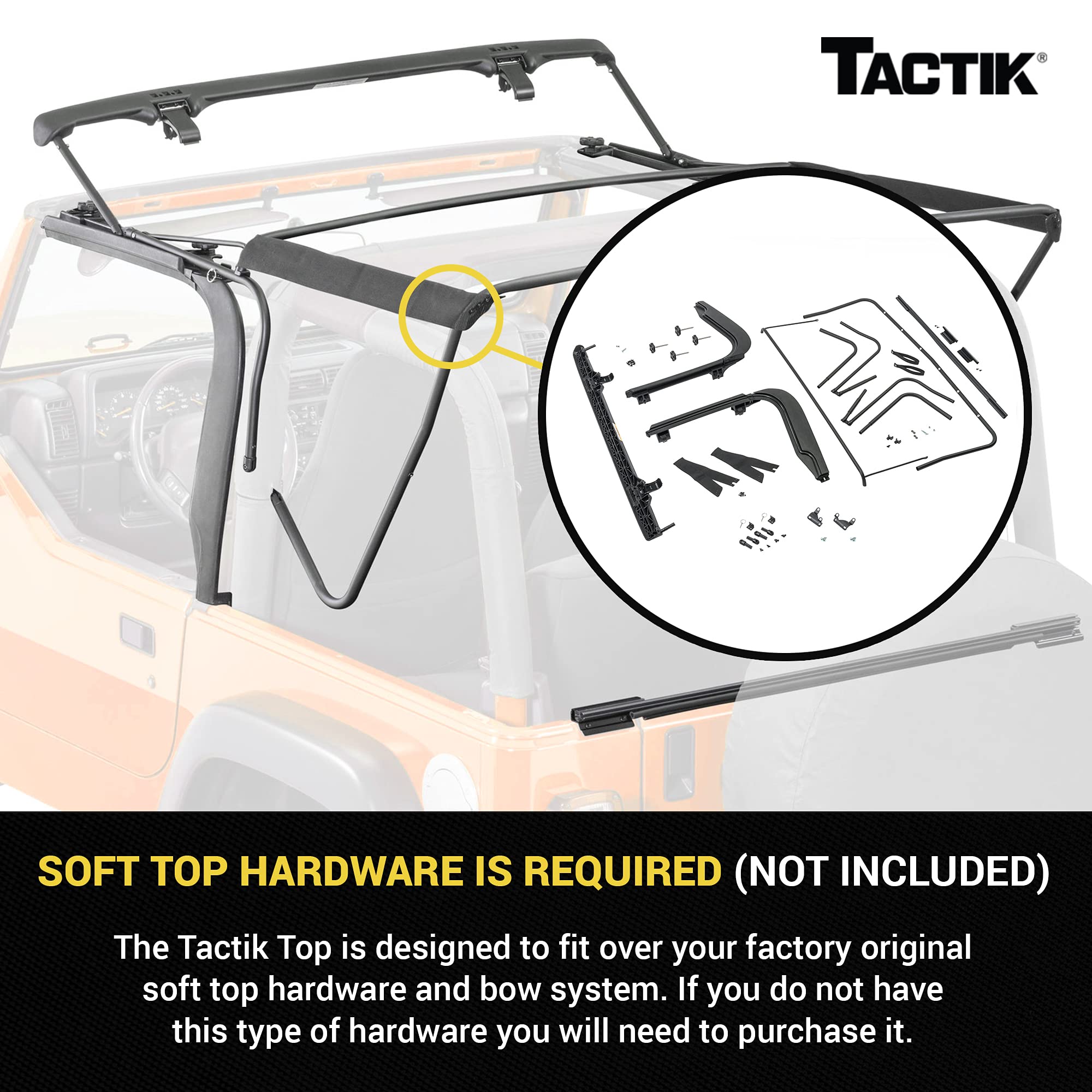 TACTIK removable side window panel highlights flexible open-air options.