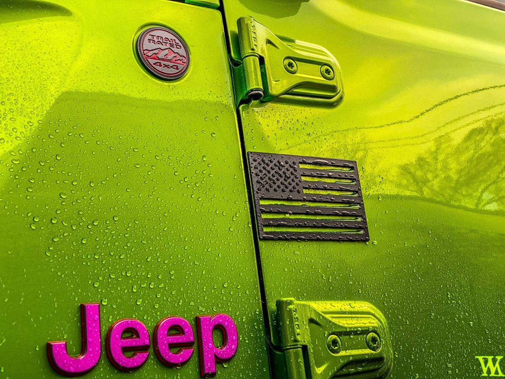 Tactilian reverse-orientation flag badge for authentic passenger-side placement