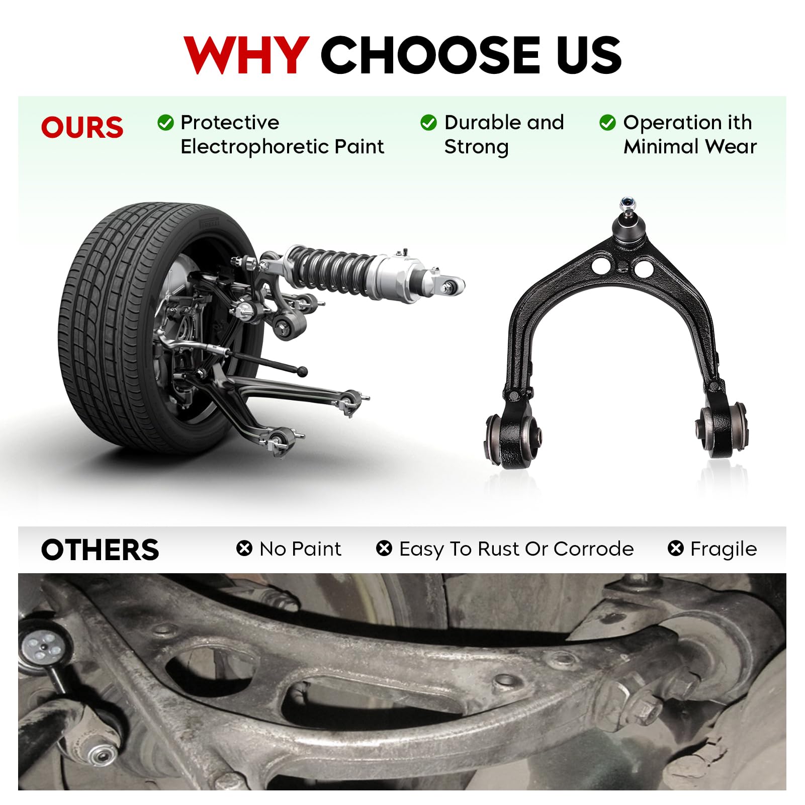 TadaMark front lower right control arm forward, pre-assembled ball joint included