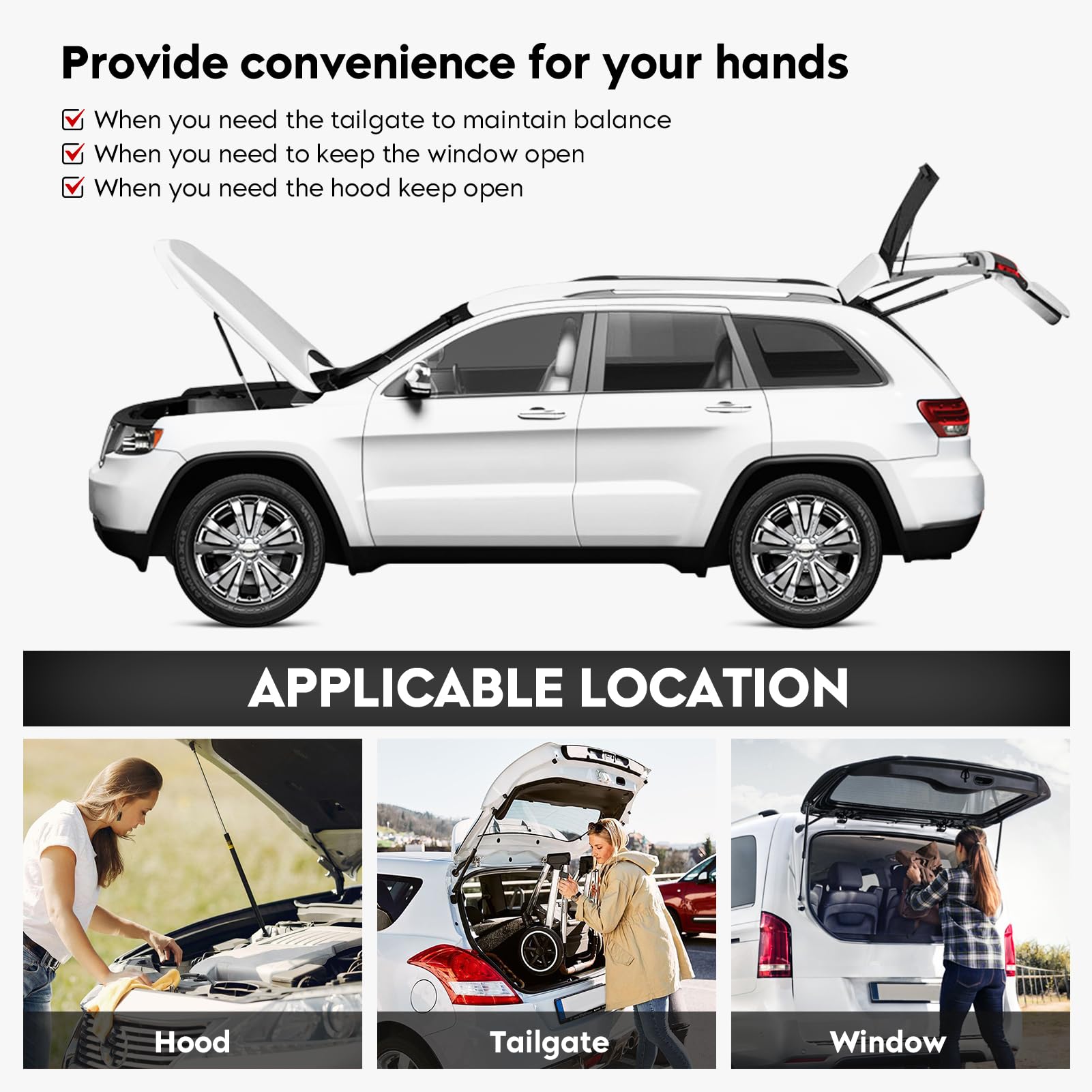 TadaMark rear window glass struts extended length 18.06 inches for smooth raise