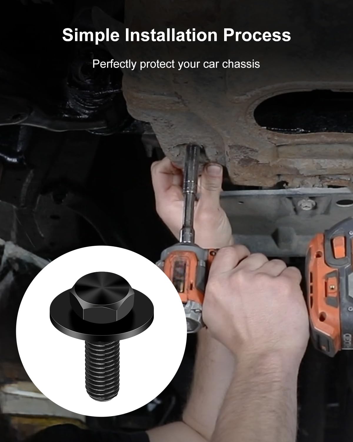 Package includes four bolts with gasket for skid plate set