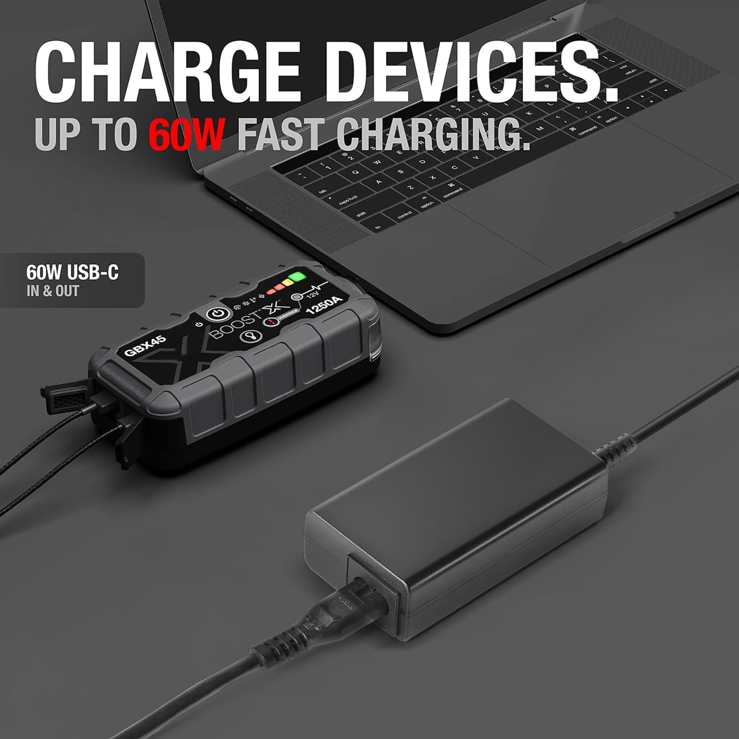 TAIFU 65W USB-C adapter back panel with safety features and universal input.