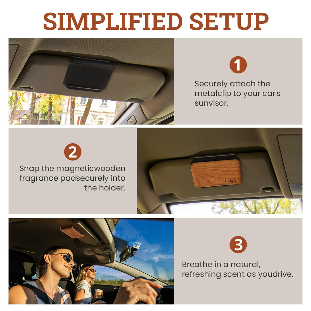 Taigin visor clip keeps freshener secure without distraction.