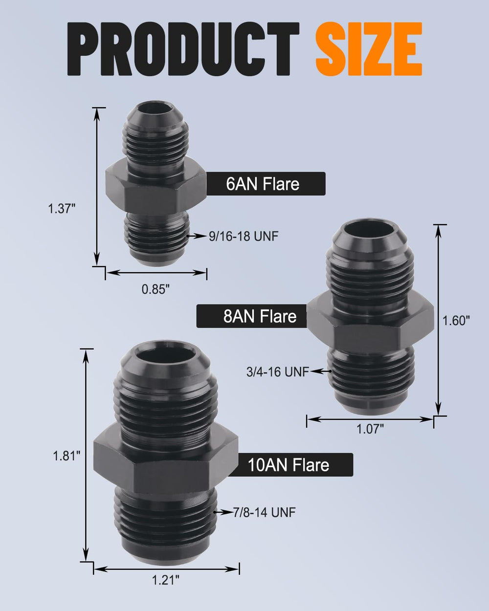 Taiidaues aluminum 6AN connector shows corrosion-resistant finish for durable fuel line fittings
