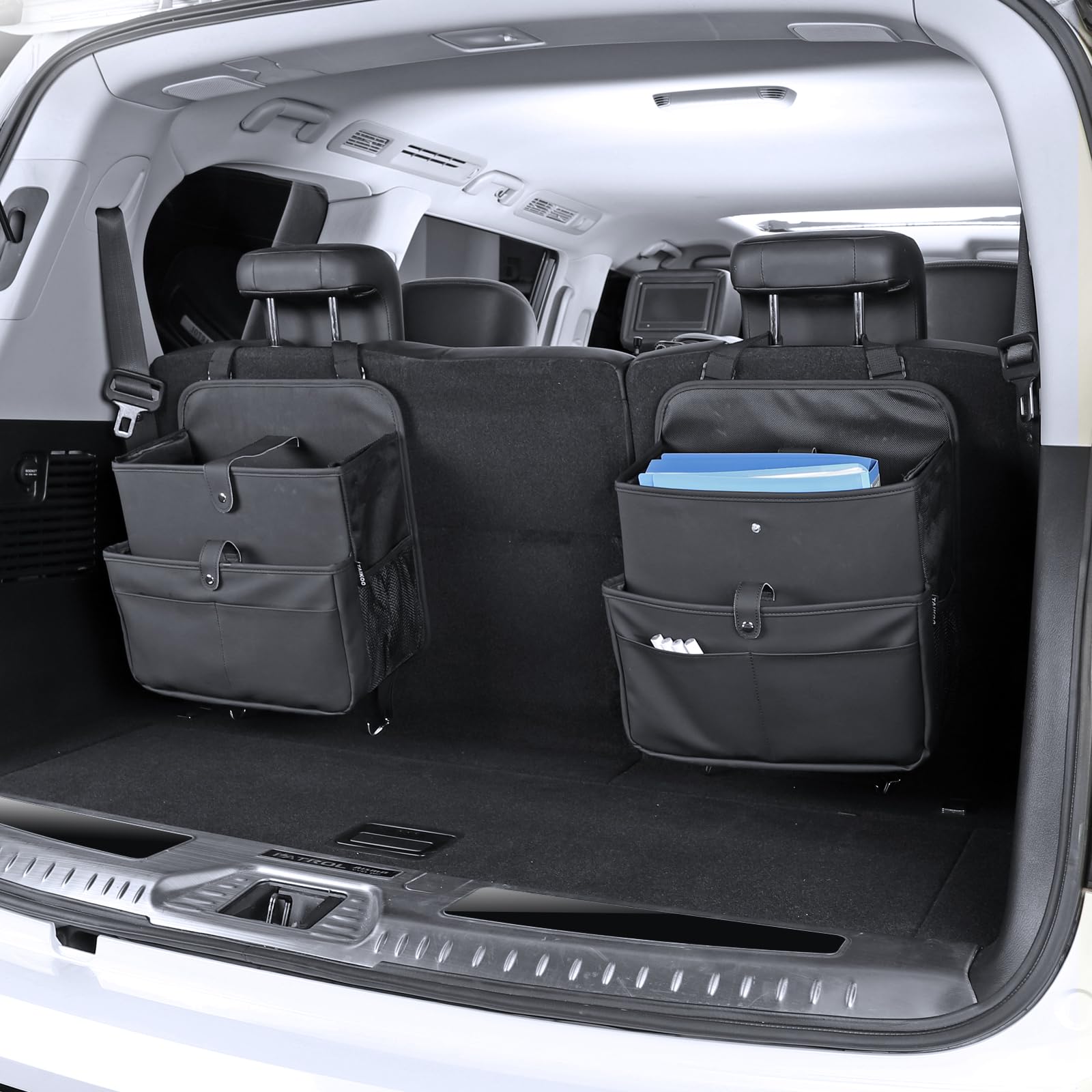 TAIKOO car seat organizer headrest strap tightening ensures stable setup during drives