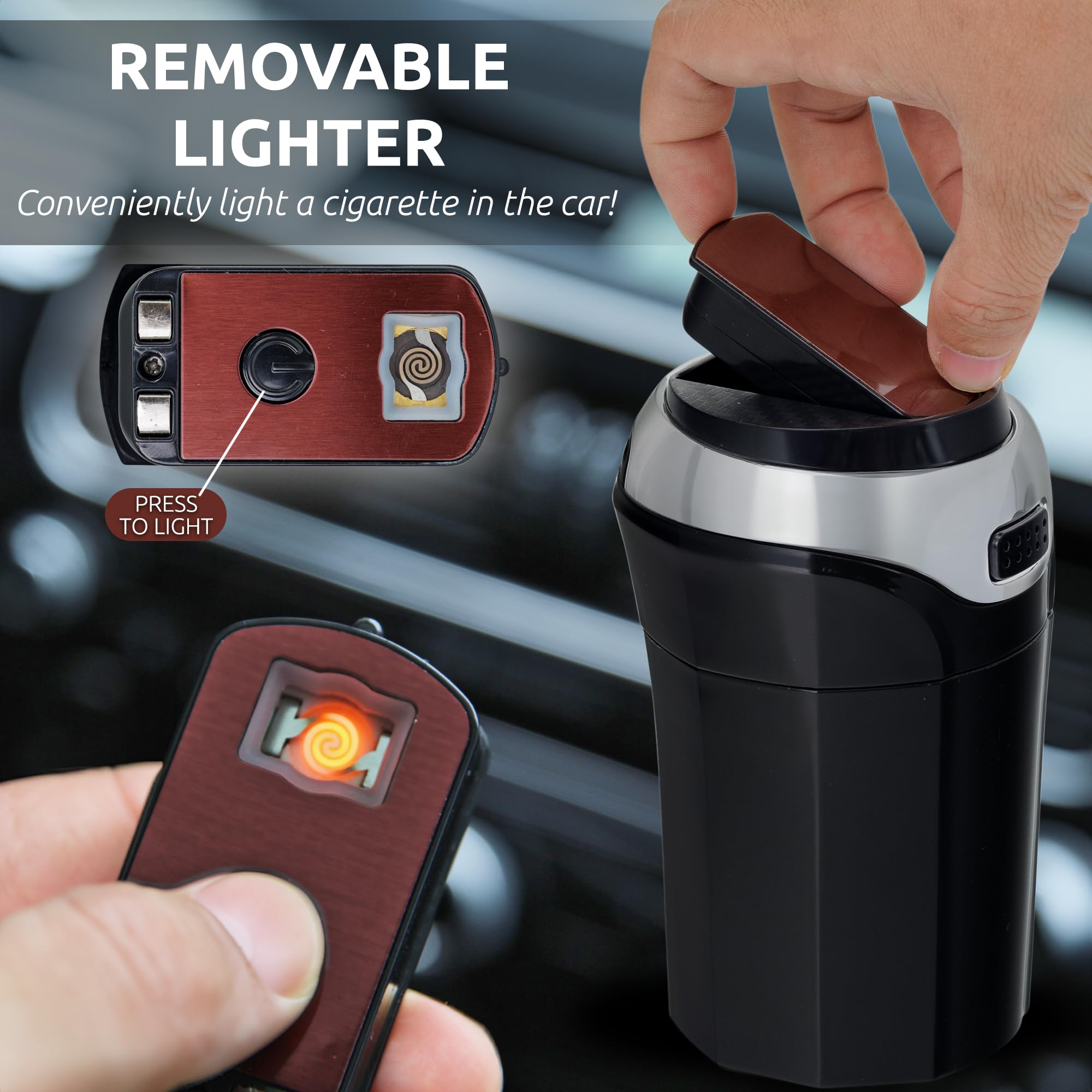 TAKAVU blue LED illumination aids night visibility when accessing the ashtray