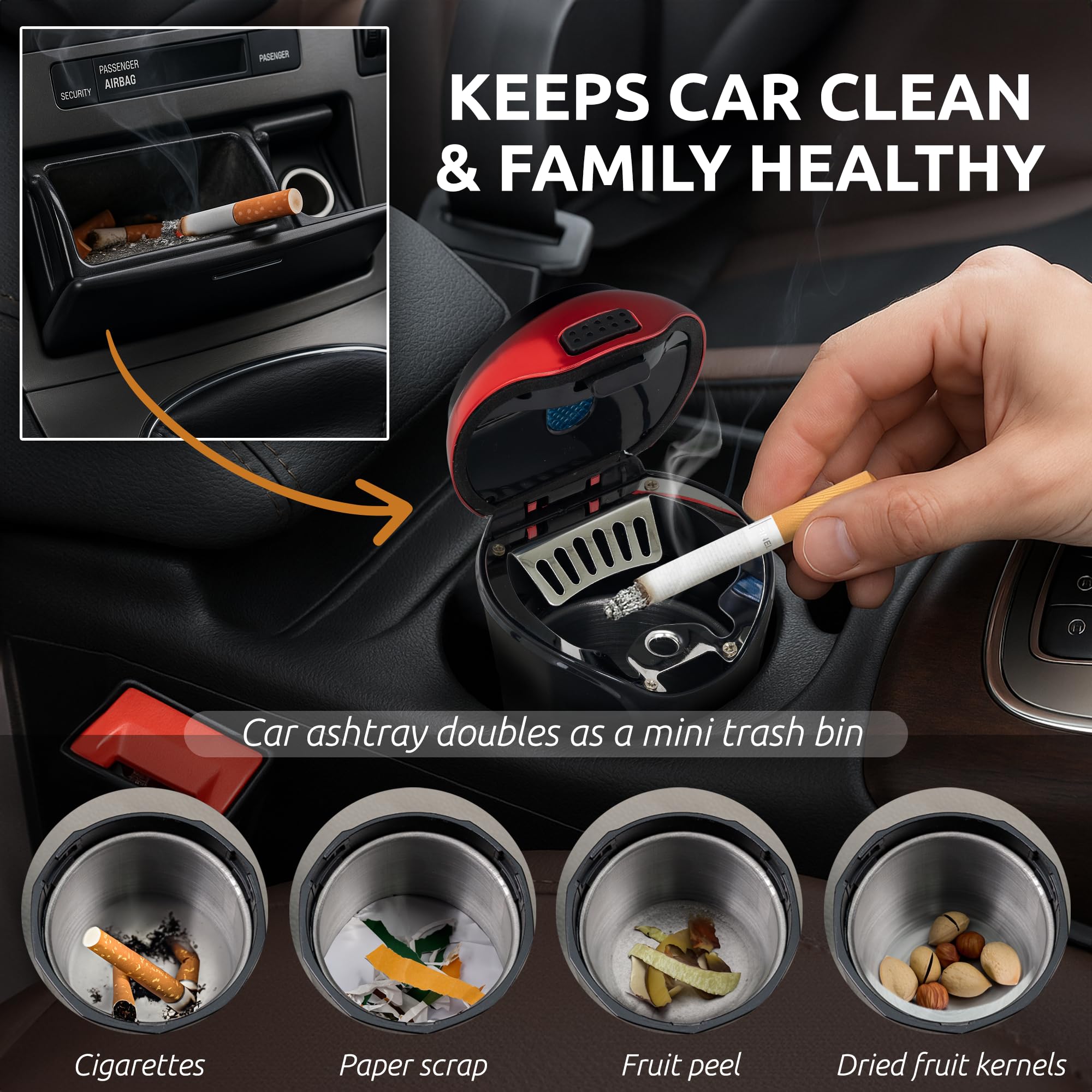 TAKAVU ashtray fits most cup holders for versatile car use