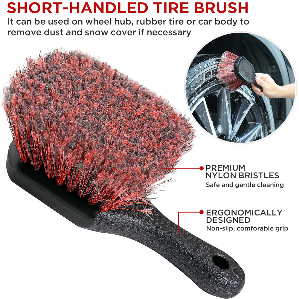 TAKAVU short-handle tire brush tackles tire sidewalls with durable bristles.