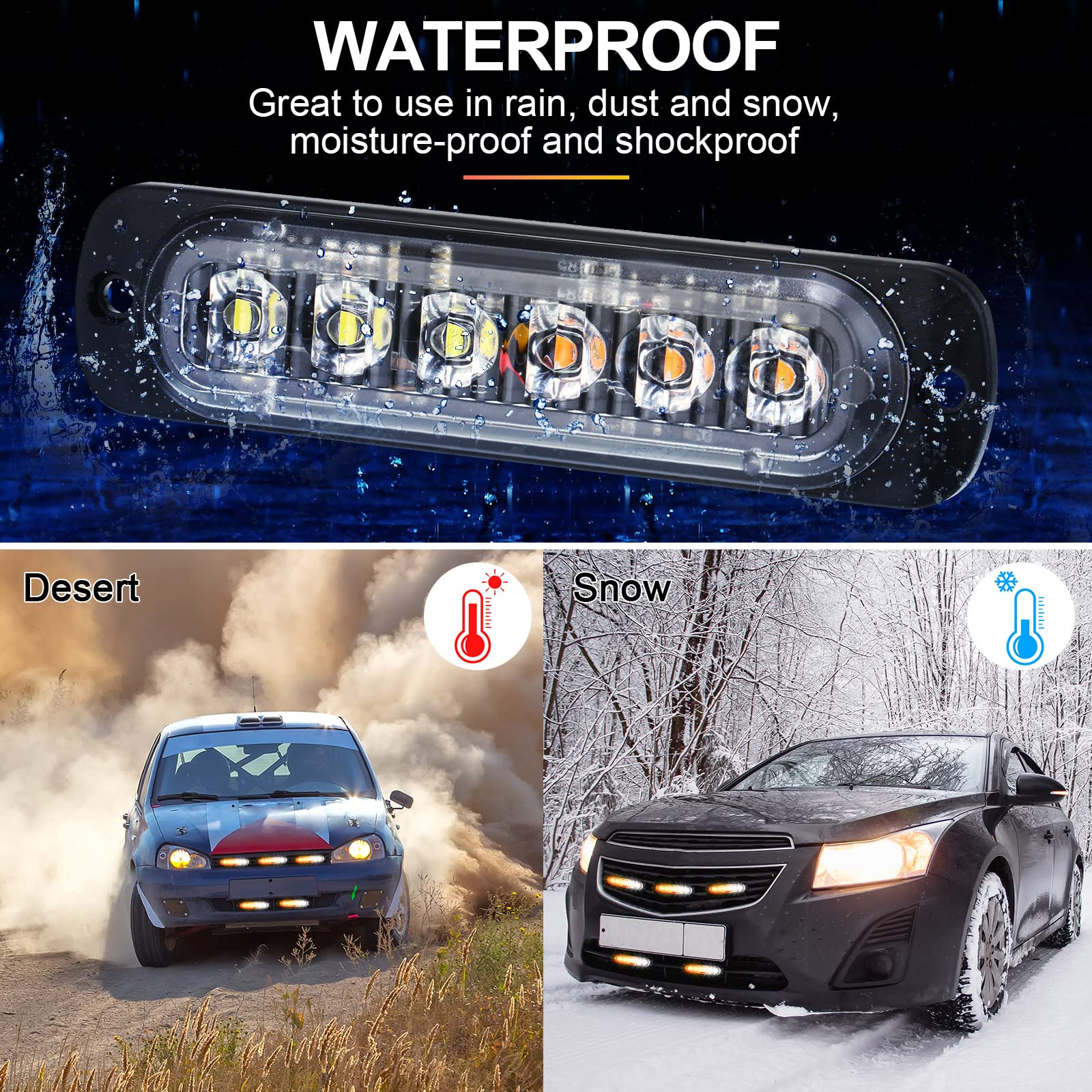 Tallew amber-white strobe on off-road vehicle shows versatile signaling.