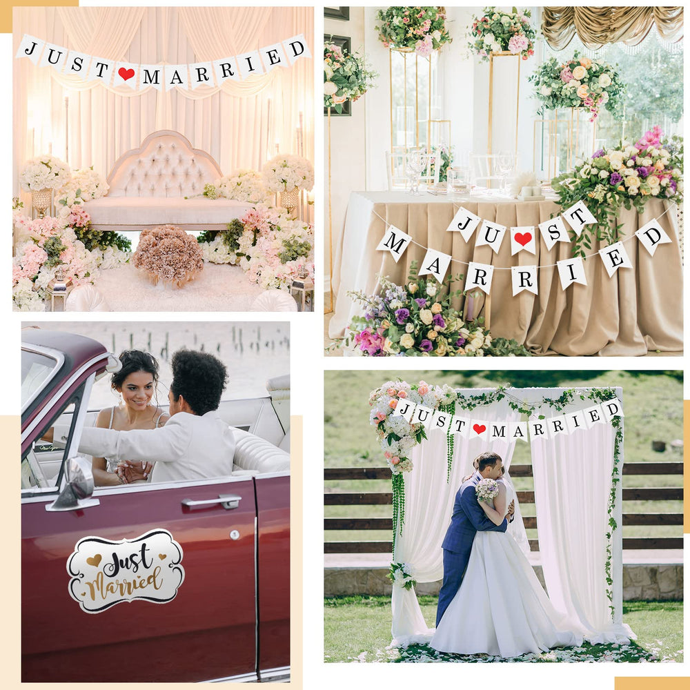 Tallew honeymoon car decoration set shown on a wedding journey.