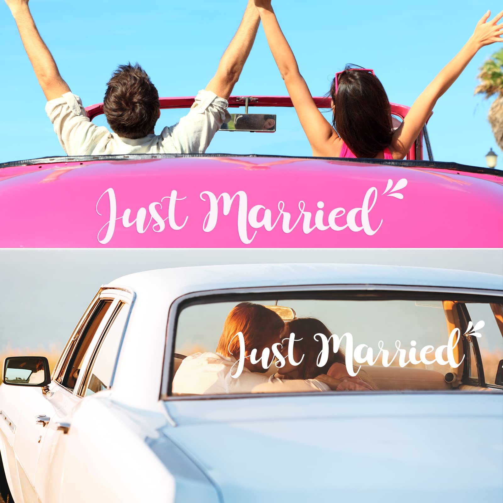 Just Married sign banner by Tallew for wedding car decor and photos.