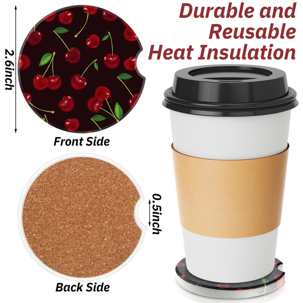 Tallew cherry car coasters fit most cup holders and protect surfaces.