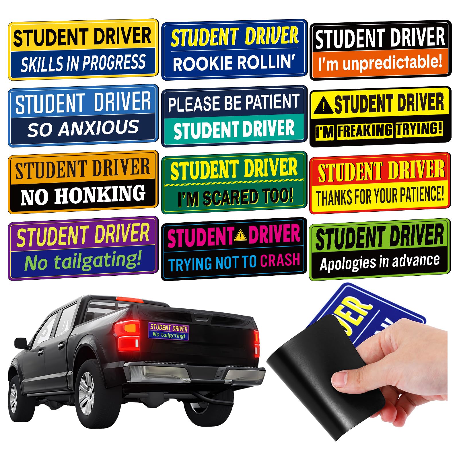 Tallew student driver magnet with colorful designs for easy visibility and learner safety.