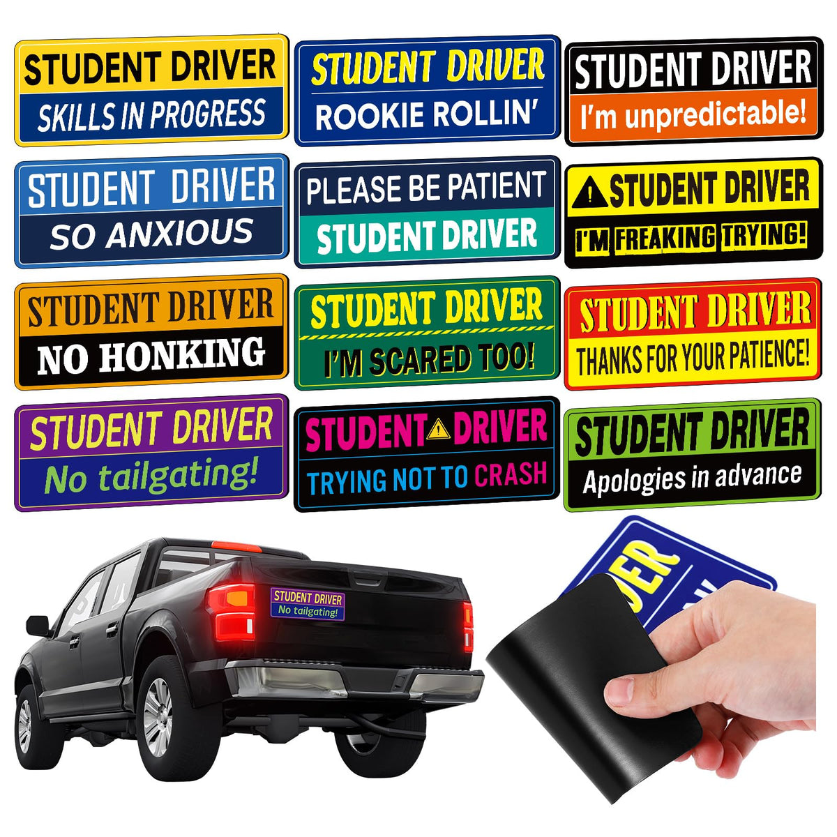 Tallew student driver magnet with colorful designs for easy visibility and learner safety.