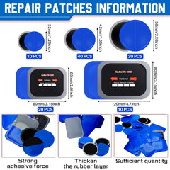 Five sizes shown for flexible puncture repairs on the go.