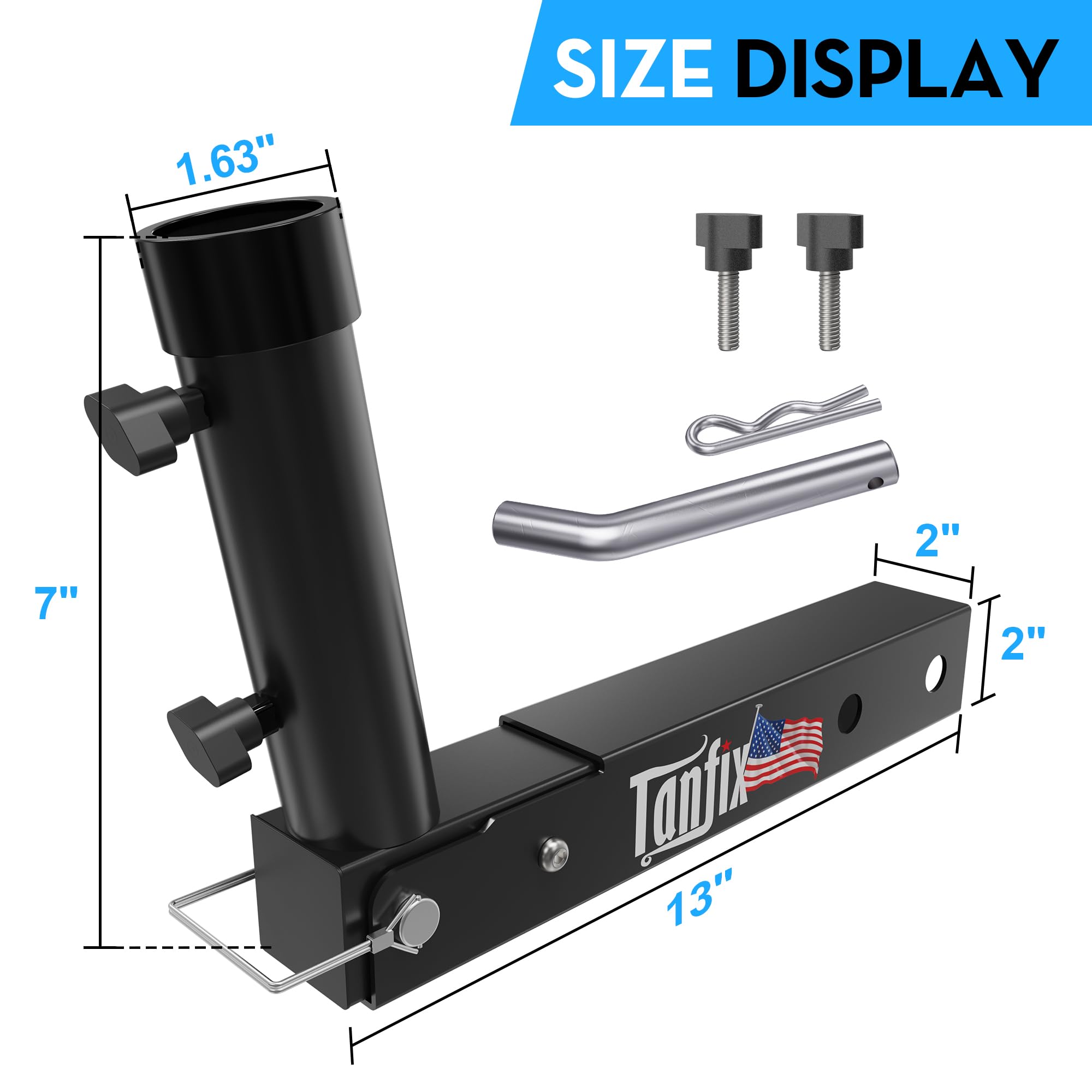 Tanfix flagpole holder in folding position clears trunk access for easy loading.