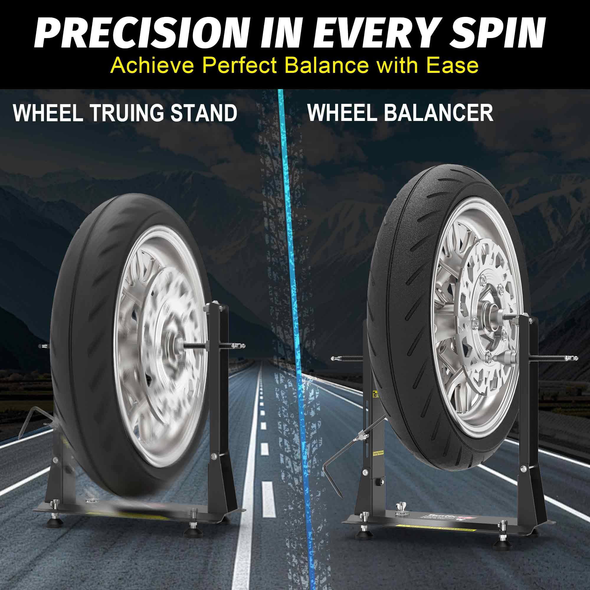 Tanfix static and dynamic balancing demonstration on a motorcycle wheel.