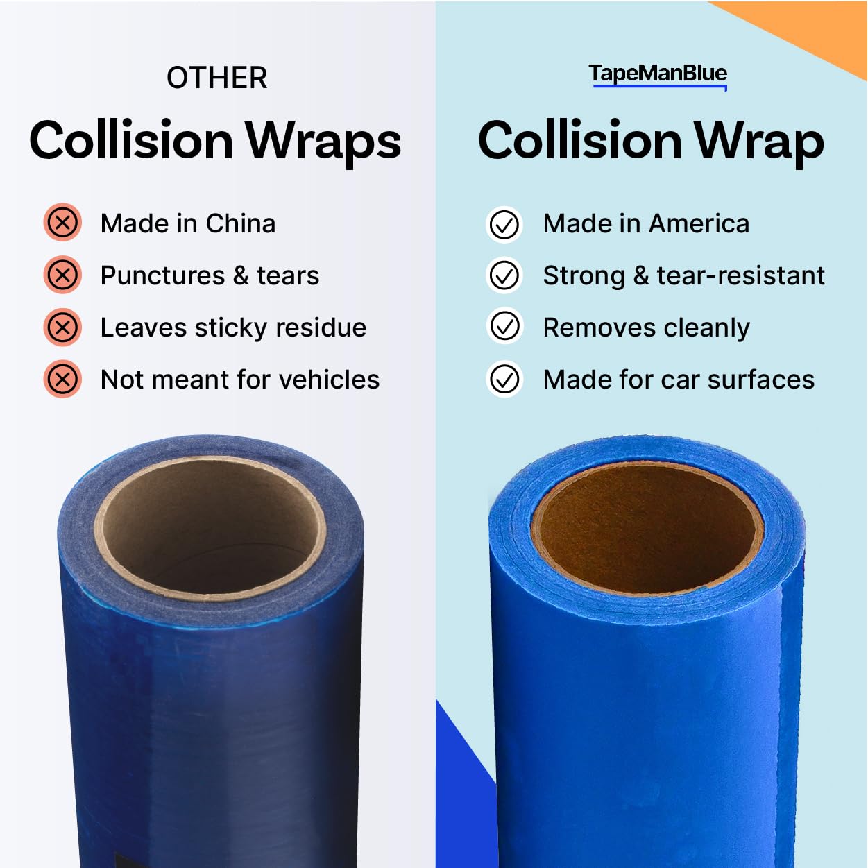TapeManBlue self-adhesive wreck wrap stays secure and cleanly removable.