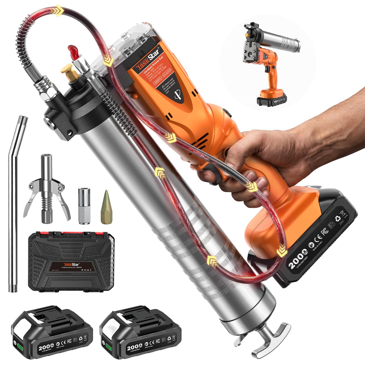 TaskStar 2-in-1 design grease gun for flexible reach and comfort