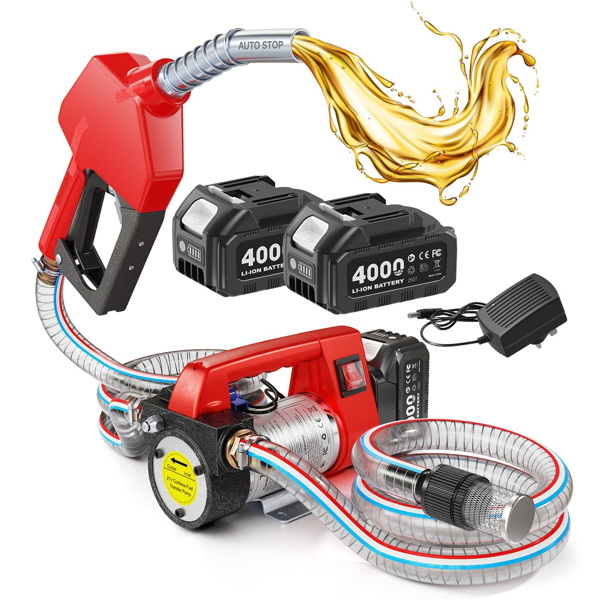 TaskStar fuel transfer pump battery-powered in action for portable fueling