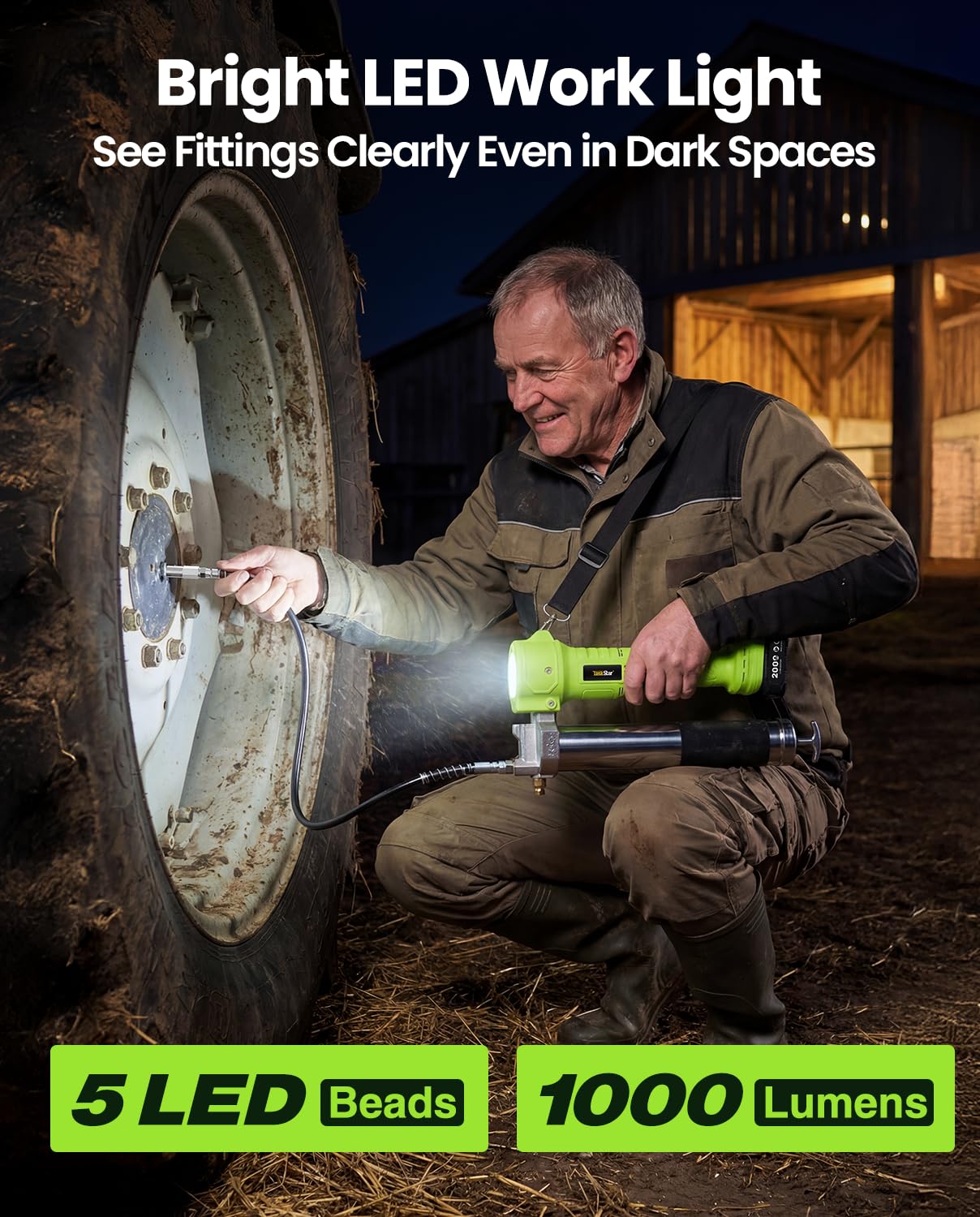 TaskStar in-use demonstration shows fast greasing on equipment.