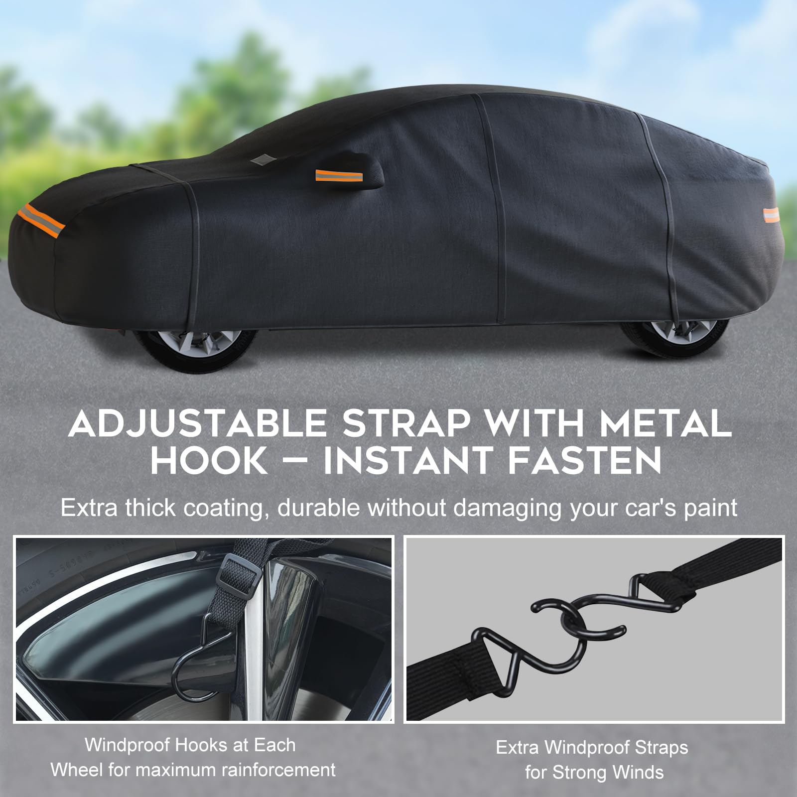 TATATOO sedan car cover 6 layer material close up shows rugged protection