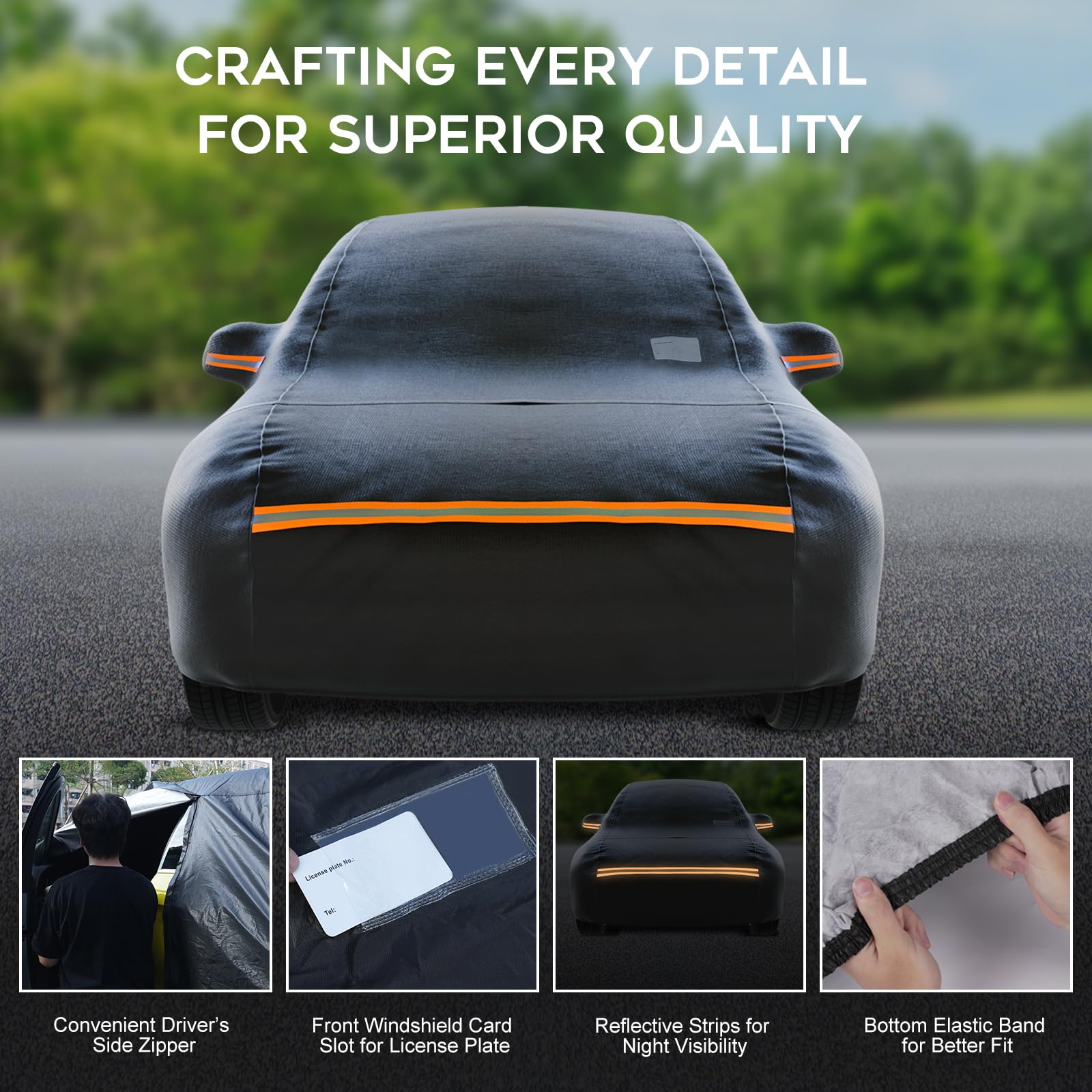 TATATOO sedan car cover reflective strips improve night visibility for safe parking