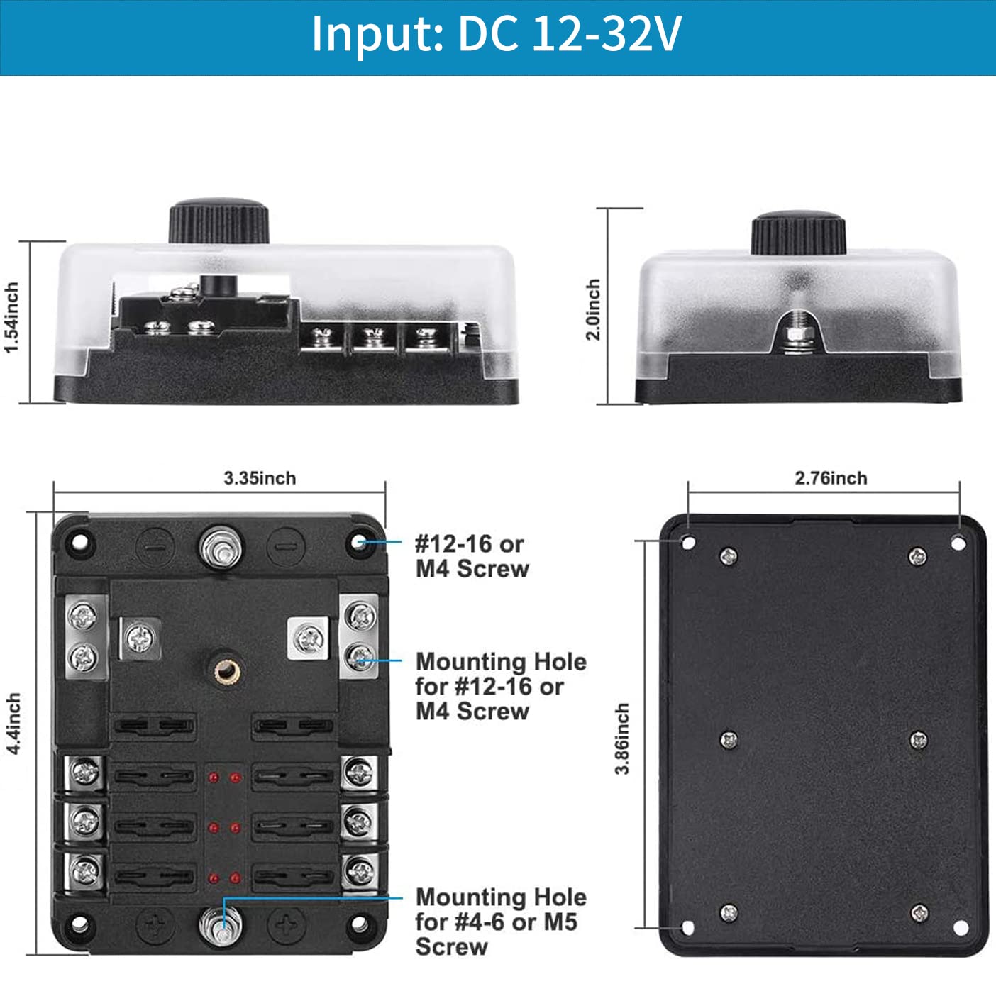 Tatida fuse block with six ground busbars and LED indicator