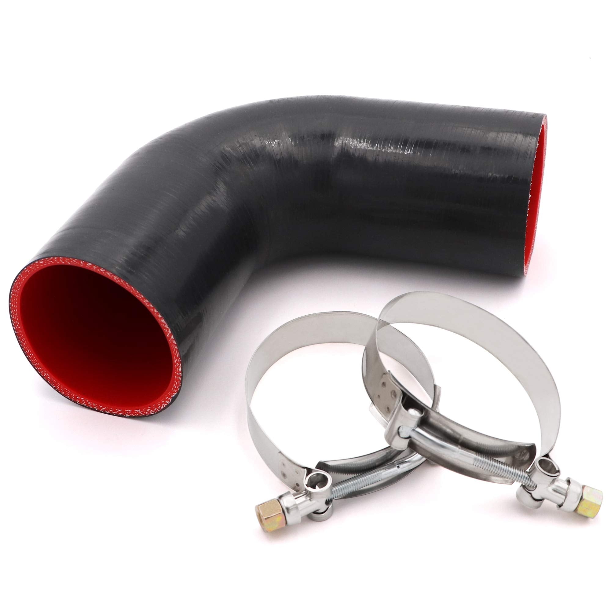 Taukealugs 90-degree elbow coupler, side view for secure turbo piping connections.