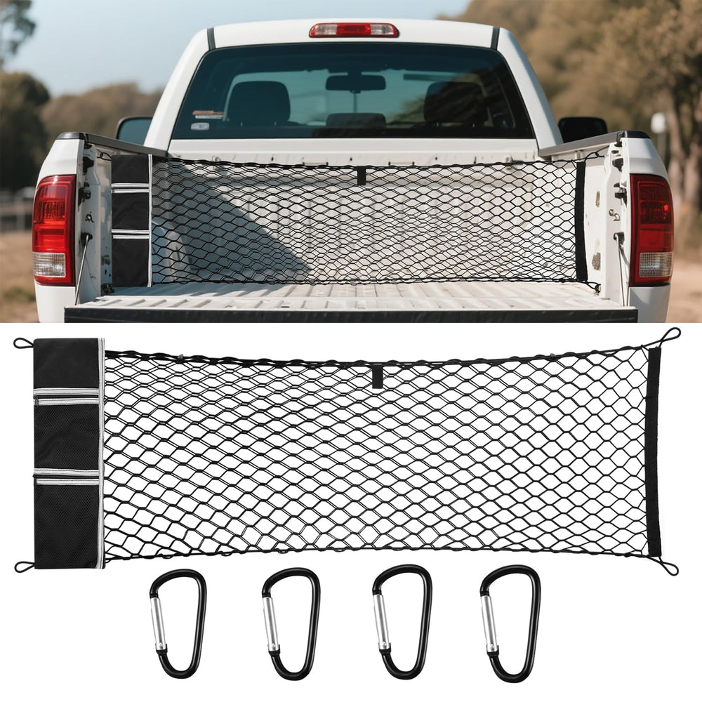 TAUYANG cargo net in a Dodge Ram bed securing gear during travel