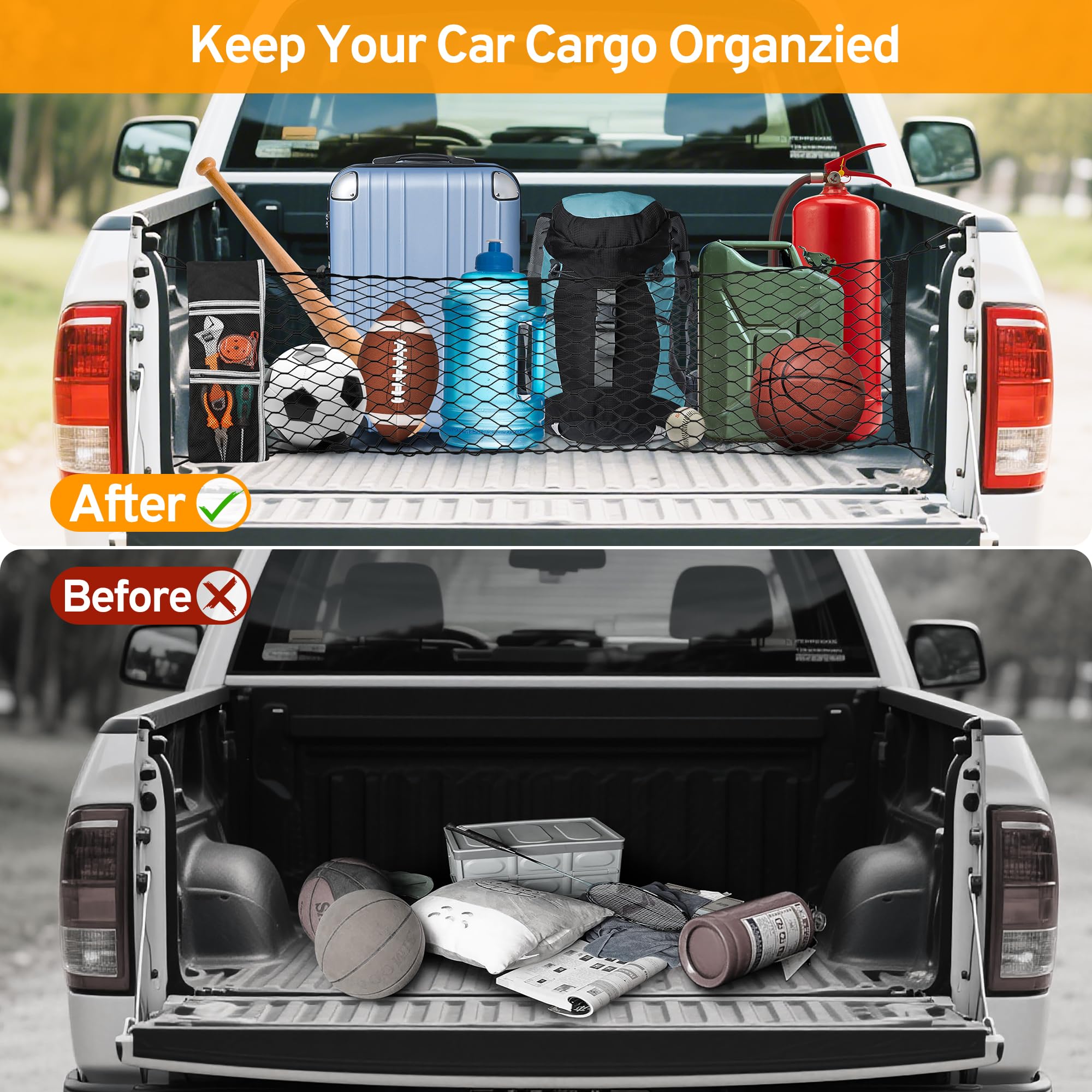 TAUYANG cargo net with reverse hooks for easy closure inside the bed