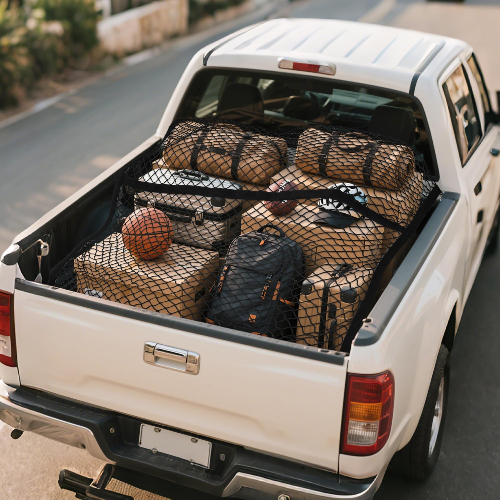 TAUYANG cargo net extends to secure diverse loads, reducing movement on rough roads.