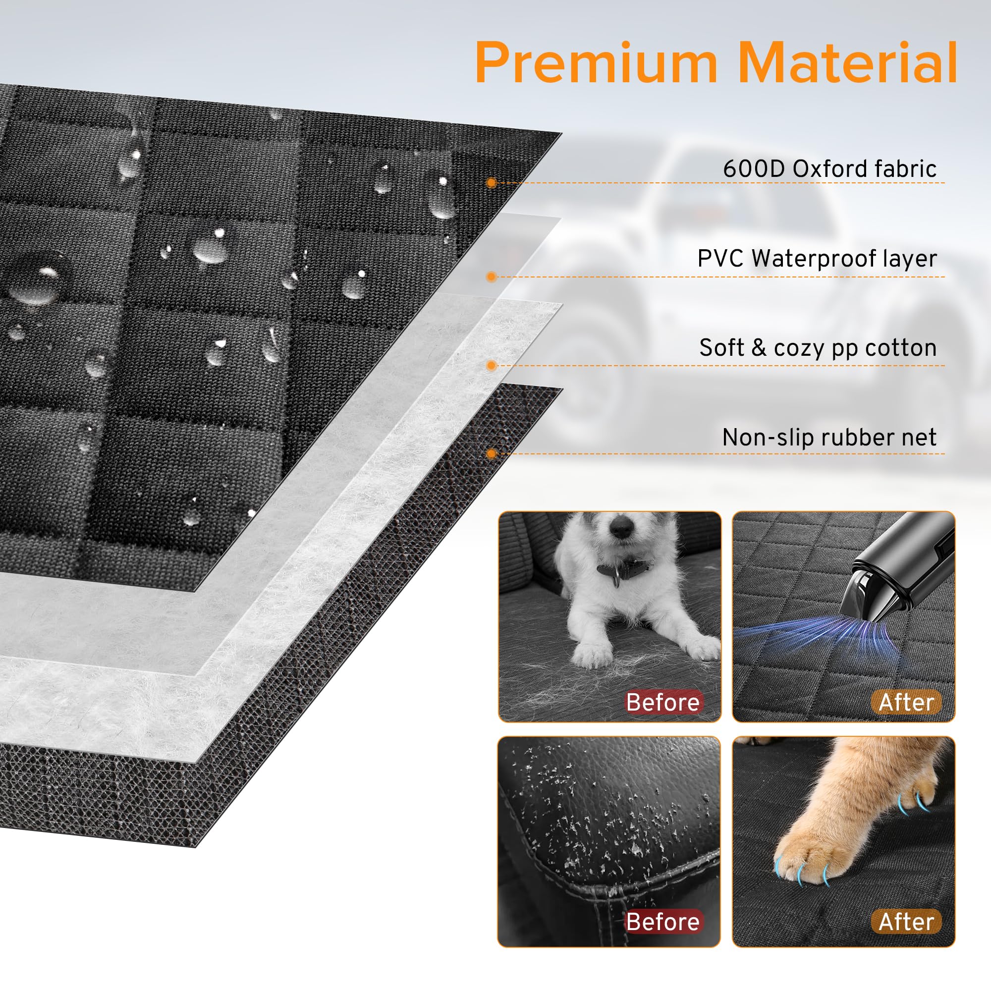 TAUYANG seat cover security anchors and belt openings for safe harness use.