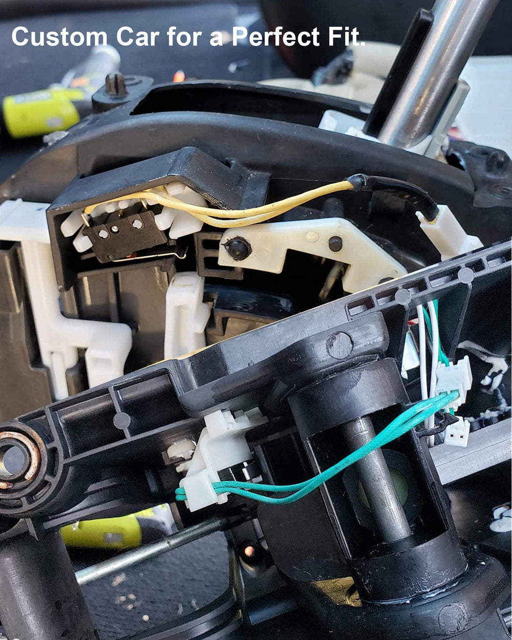 Tavaski replacement switch bracket fit illustrates easy retrofit into existing shifter housing.