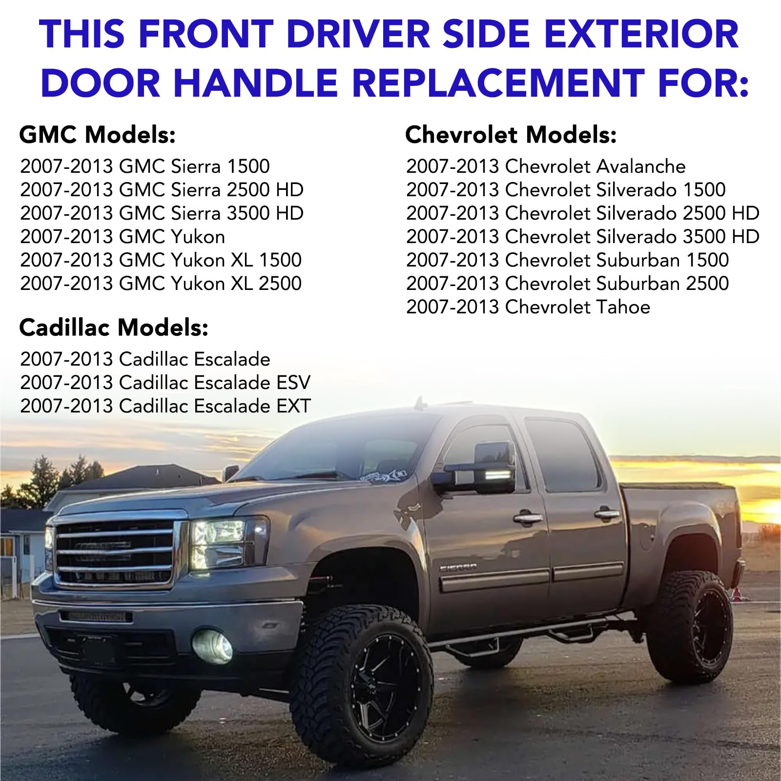 TAYATUO Cadillac Escalade front-right door handle replacement with chrome shine.