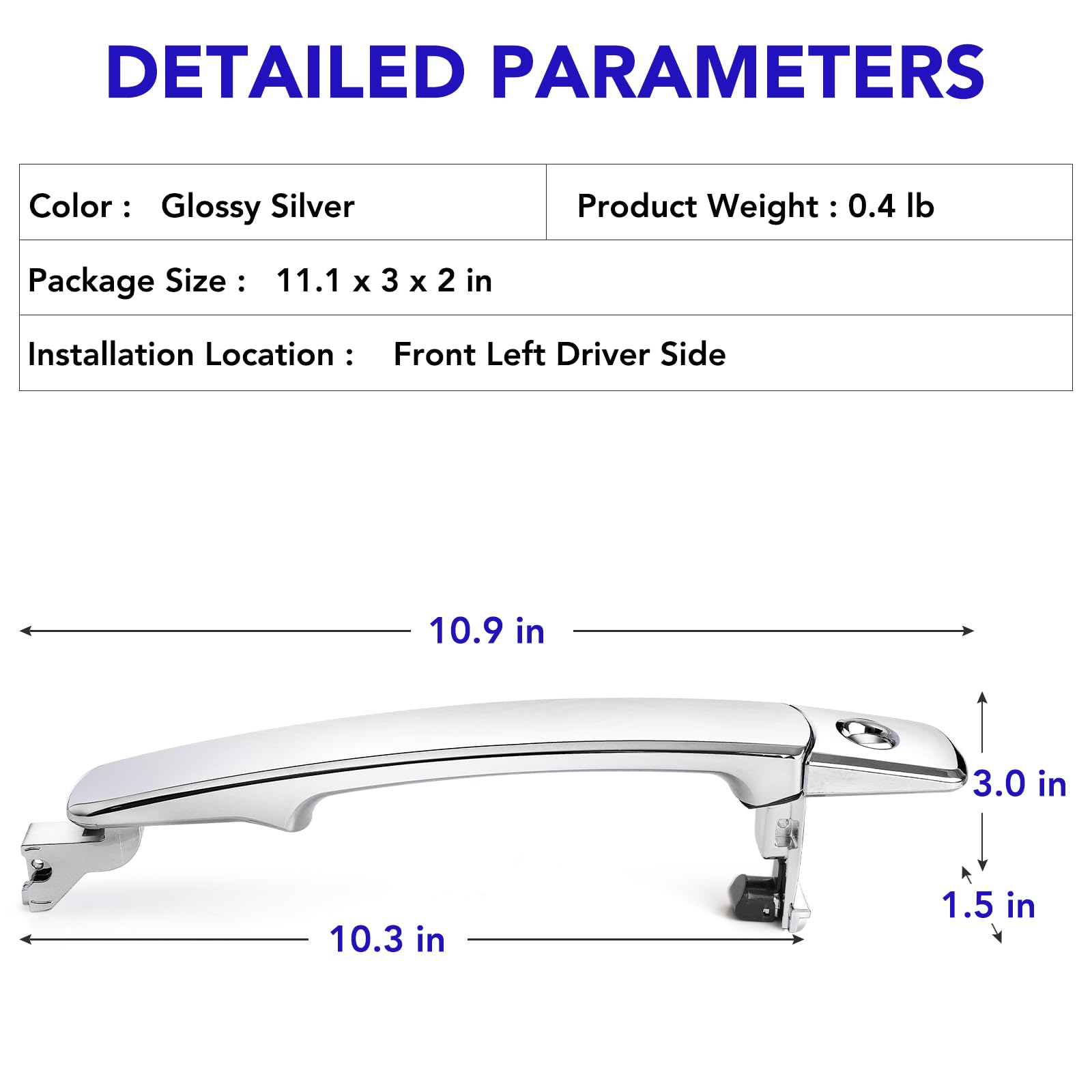 TAYATUO front-left chrome door handle detail highlights durable construction and authentic look