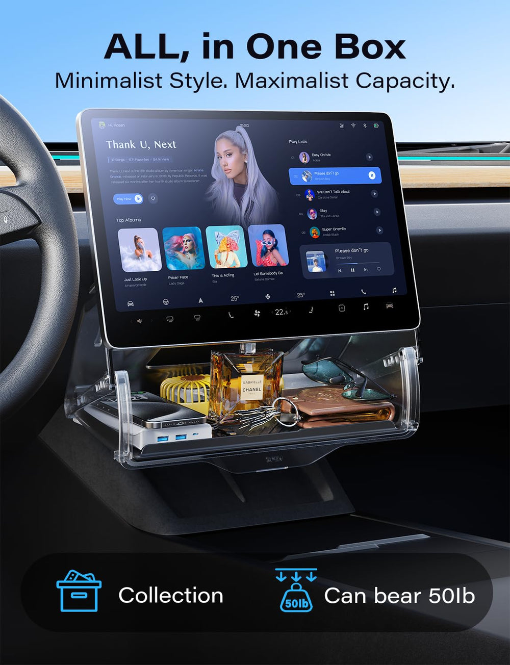 TAZENI center console organizer mounted for Model 3 Highland