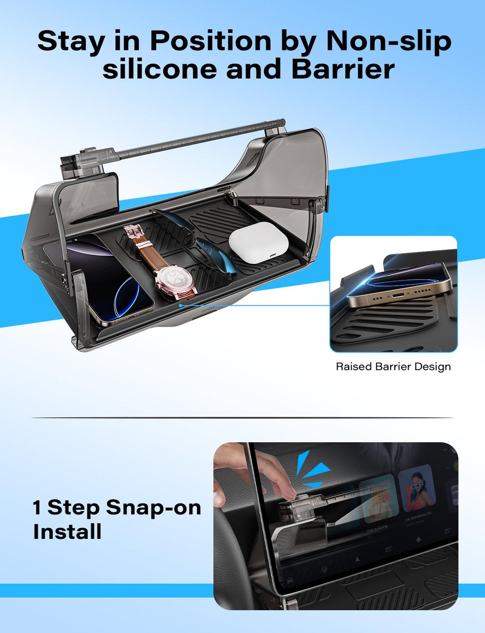 TAZENI hidden privacy storage behind screen for Model Y and Model 3