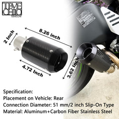 TBVECHI carbon fiber muffler 2-inch inlet diameter detail for versatile fitting.